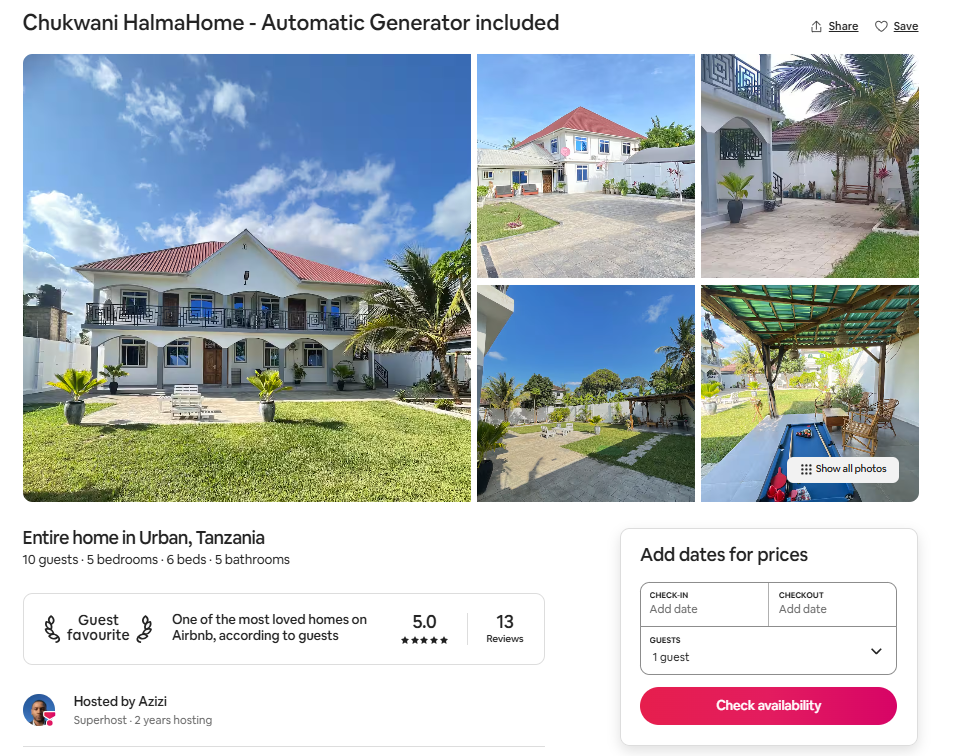 Chukwani HalmaHome Airbnb listing